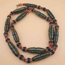 Vintage Venetian Style Gabri Eyes Glass & Chevron Glass Beads Necklace 24 inches