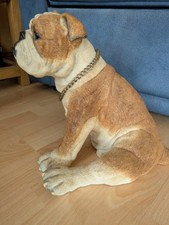 Large Modern British Bulldog White/brown Ornament Art Sculpture  Home. 12" 