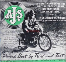 A.J.S. Motor Cycle '498cc Springtwin' (H. VINEY) - 30/09/54 Magazine Cover Print