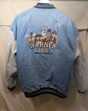 Vintage 90's Looney Tunes Warner Bros Denim Quilted Bomber Jacket Mens XL *READ