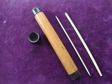 Unusual antique treen and horn screw top case for sewing implements