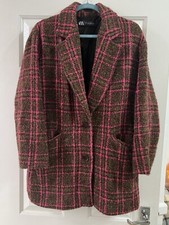 ZARA Check Coat Lapel Collar Flap Pockets Brown/pink Size S