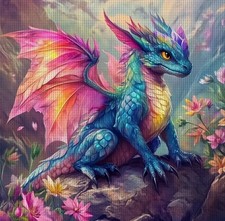 BLUE DRAGON CROSS STITCH KIT 14 COUNT PRINTED AIDA SIZE 40x40CM