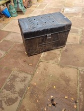 Vintage Metal Deed Box Metal Trunk Blanket Storage Chest Coffee Table  Large
