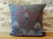 Liberty Hera & Velvet Fabric Arts Cushion Cover Red Teal Peacock Feathers