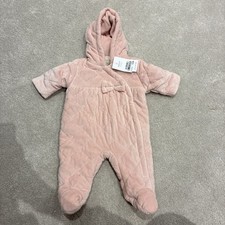NEXT Pink bows Snowsuit Pramsuit Hooded Baby Girls 0-3 Months BNWT