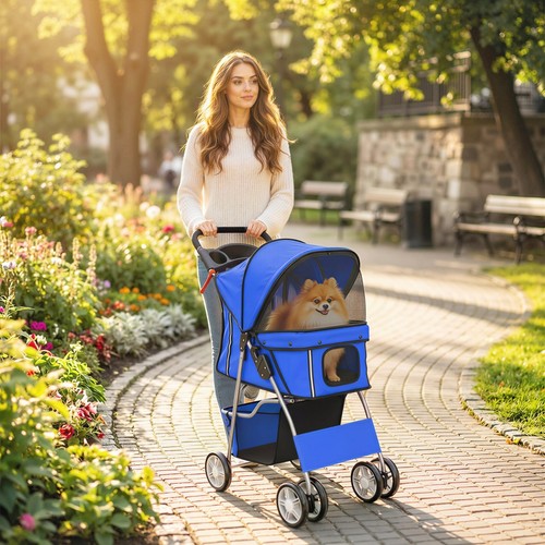 Foldable blue dog pram - foldable,