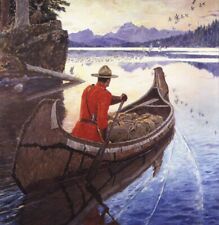Canadian Mountie in Canoe Sunrise   11 x 11