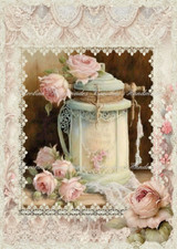 Vintage Shabby Chic Butter Churn & Roses Cotton Fabric Quilt Block Multi-size