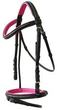  NEW LEATHER PADDED COMFORT BRIDLE WITH PINK COLOUR PADDING CONTRAST STITCHING 