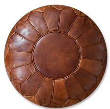 Premium XL Leather Pouffe Honey Brown - Delivered Stuffed, Ottoman, Footstool