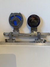 Vintage British Equestrian Car Badges - BSJA and BHS Unrestored on Chrome Bar