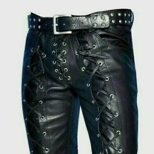 Mens black real leather pants - mens,