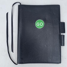 ANYA HINDMARCH  A5 TWO WAY JOURNAL Black leather grain Road signs Go & No Entry