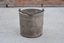 old vintage wooden rice bucket