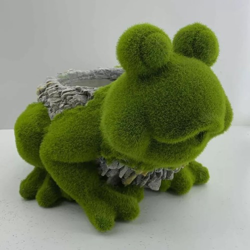 Flocked frog planter home - frog,