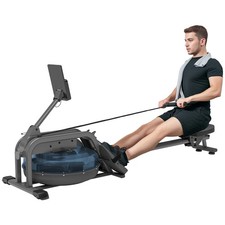 SPORTNOW Water Rowing Machine with Adjustable Resistance, Vertical Storage