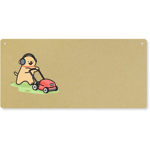 Dog mowing lawn - mowing, door
