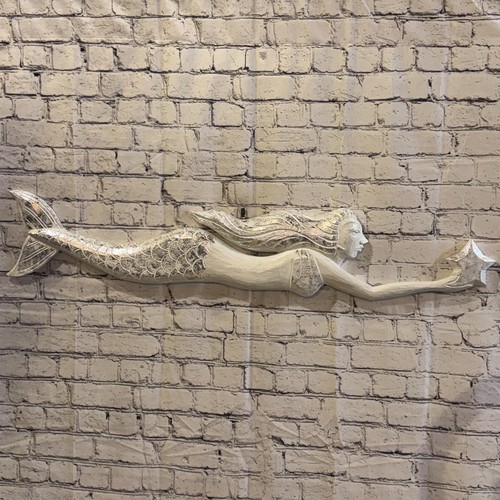 100cm white wooden mermaid - white,