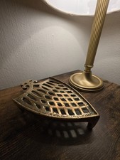 Vintage Cast Brass Trivet – Shield / Fleur-de-Lis Design