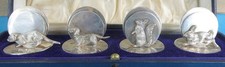 Cased Set 4 Sterling Silver Menu Holders Rabbit Ferret Squirrel Dog Birm 1913
