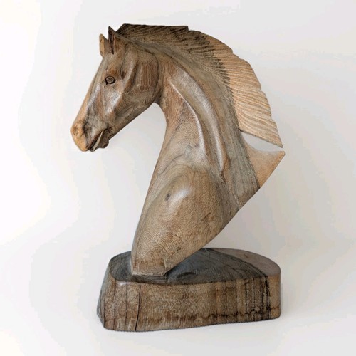 Hand carved wooden horse head - wooden,