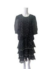 Classics Polka Dot Blouson Dress Size 18 Womens Debenhams EU46 Black 3/4 Sleeve