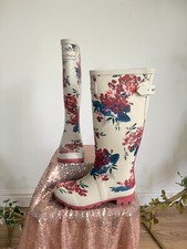 JOULES Tall Wellies Womens Welly Boots Silver Grey Floral UK 4 EU37 NEW