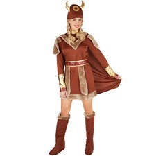 Women’s Costume Viking Chiefess Fancy Dress Outfit Ladies Neandertal Cavewoman