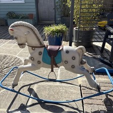 Children’s Rocking Horse Grey Blue Metal Frame