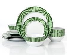 12pc Belmont Green Stripe Design Dinner Set
