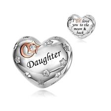 S925 Sterling Silver Daughter I Love You To The Moon And Back Charm For Bracelet