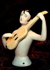 Half doll Pierrot Mandolin Half Doll Pincushion Arms Away Art Deco Style Art Nou
