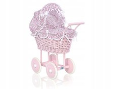 Pink Wicker Doll Pram with