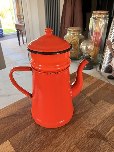 French red enamel coffee pot - enamel,