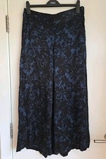 Autograph Wide-Leg Palazzo Trousers UK12 Short Floral Viscose Black Navy Mix