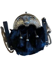Scottish Kilt Black Rabbit Full Dress Sporran Antique Enamel Thistle Cantel