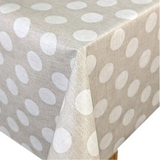 Big Beige Polka Dotty Tex PVC Vinyl Wipe Clean Oilcloth Tablecloth