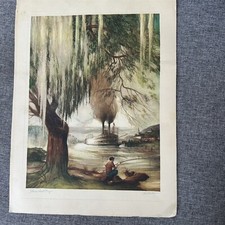 Al Wettel Print Steamboat Days Mississippi River Boat Fishing Southern Vintage