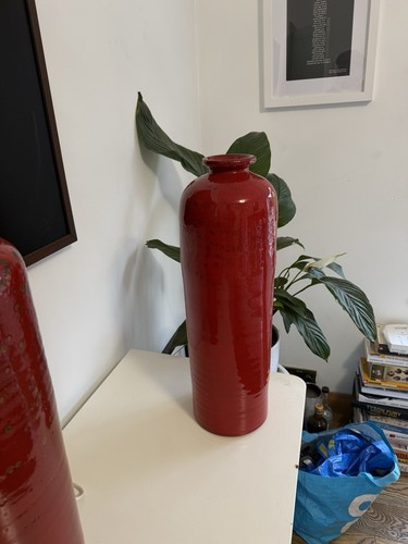 Large red glazed ceramic vase - ceramic,