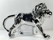 NEW SILVER CRUSHED CHROME DIAMOND SPARKLY LION ORNAMENT, SHELF SITTER