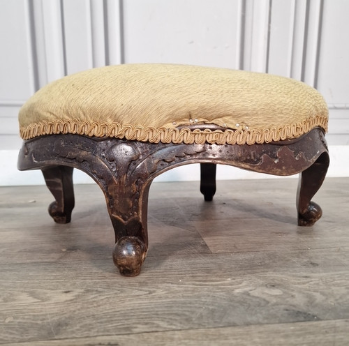 Antique oval footstool carved - antique,