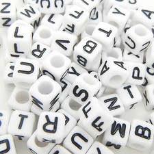 100 x 6mm White Black Letter Alphabet Loose Pony Cube Beads Mixed Single A-Z UK