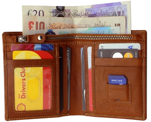 Real tan leather bifold wallet - tan,
