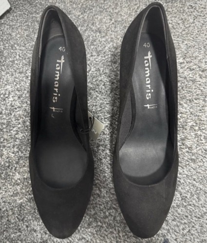 Tamaris black suede court - tamaris,