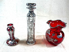 Lot of Vtg Loetz Bohemian Glass & Silver City Sterling on Crystal