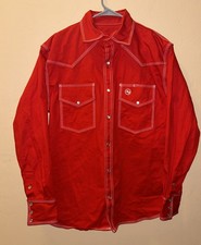 Western Welder Mens Long Sleeve Cotton Shirt L Welding Workwear Pearl Snap Red