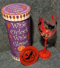 Flame Wine O'Clock Wine Glass Decorative Boxed with Coaster NEW