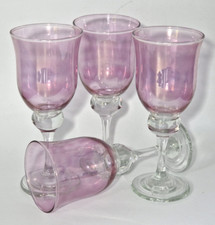 4 AMETHYST PINK LUSTRE WINE GOBLETS 19cm
