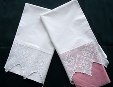 White Pillowcases Pure Cotton  Vintage Crocheted Lace ~ Pair~ Pristine Condition